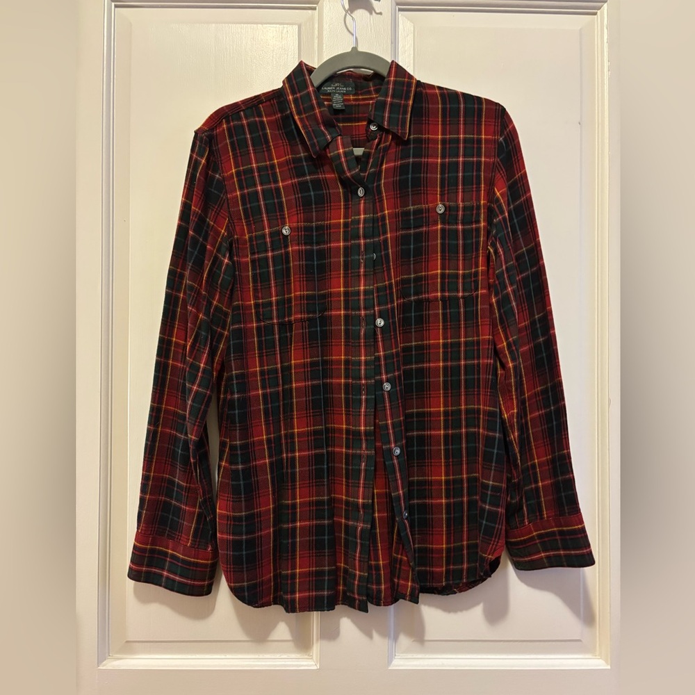 Ralph Lauren Button Down Plaid Shirt. Red and black.